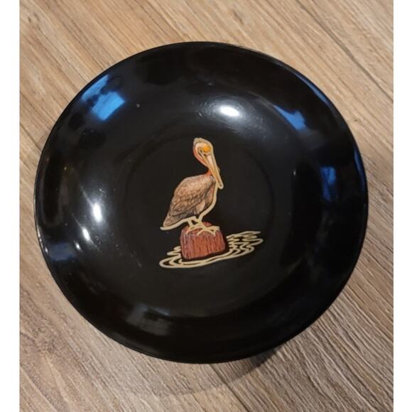 Vintage Couroc Tray with Inlaid Pelican Black and Gold Mid-Century Decor - Picture 1 of 7